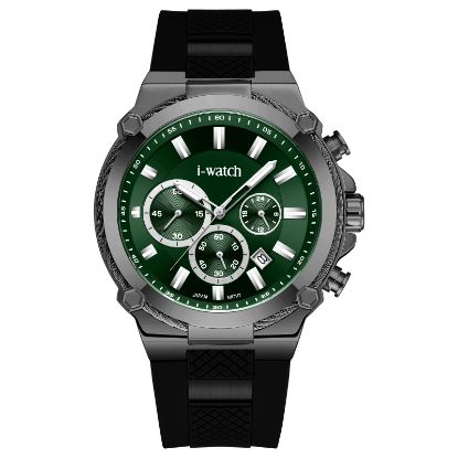 آی واچ کرونوگراف رابر قاب دودی صفحه سبز بند مشکی مردانه 190312