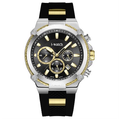 آی واچ کرونوگراف رابر قاب دودی طلایی صفحه دودی بند مشکی مردانه 190312