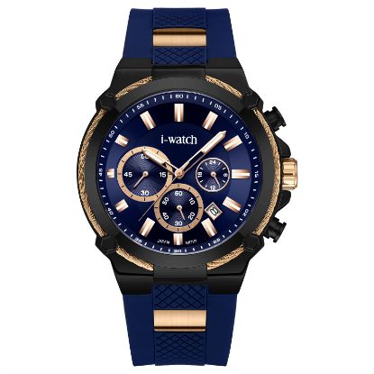 آی واچ کرونوگراف رابر قاب مشکی رزگلد صفحه سرمه ای بند سرمه ای مردانه 190312