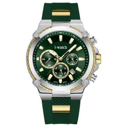 آی واچ کرونوگراف رابر قاب دودی طلایی صفحه سبز بند سبز مردانه 190312