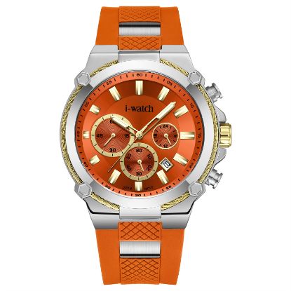 آی واچ کرونوگراف رابر قاب دودی طلایی صفحه نارنجی بند نارنجی مردانه 190312