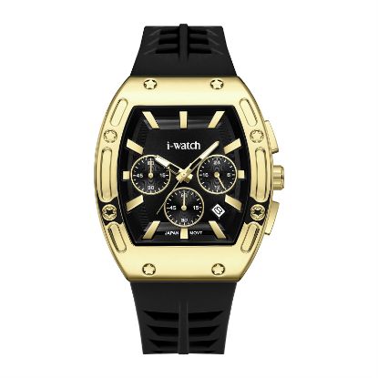 آی واچ کرونوگراف رابر قاب طلایی صفحه مشکی بند مشکی مردانه 190314