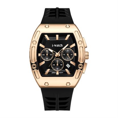 آی واچ کرونوگراف رابر قاب رزگلد صفحه مشکی بند مشکی مردانه 190314