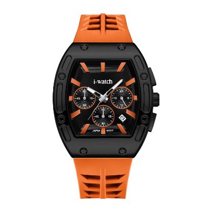 آی واچ کرونوگراف رابر قاب مشکی صفحه مشکی ایندکس نارنجی بند مشکی مردانه 190314