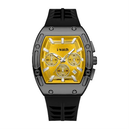 آی واچ کرونوگراف رابر قاب دودی صفحه زرد بند مشکی مردانه 190314
