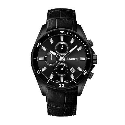آی واچ کرونوگراف چرمی قاب مشکی صفحه مشکی بند مشکی مردانه 190318