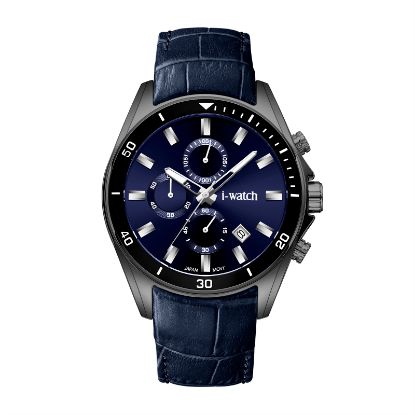 آی واچ کرونوگراف چرمی قاب دودی صفحه سرمه ای بند سرمه ای مردانه 190318