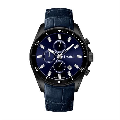 آی واچ کرونوگراف چرمی قاب مشکی صفحه سرمه ای بند سرمه ای مردانه 190318
