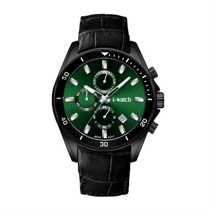 آی واچ کرونوگراف چرمی قاب مشکی صفحه سبز بند مشکی مردانه 190318
