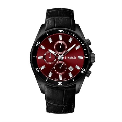 آی واچ کرونوگراف چرمی قاب مشکی صفحه قرمز بند مشکی مردانه 190318