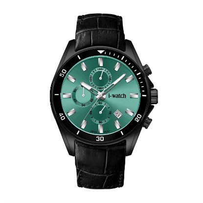 آی واچ کرونوگراف چرمی قاب مشکی صفحه تیفانی بند مشکی مردانه 190318