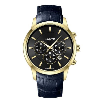 آی واچ کرونوگراف چرمی قاب طلایی صفحه مشکی بند مشکی مردانه 190320