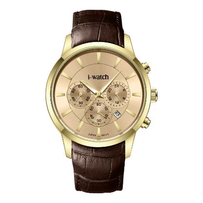 آی واچ کرونوگراف چرمی قاب طلایی صفحه کرم بند قهوه ایمردانه 190320