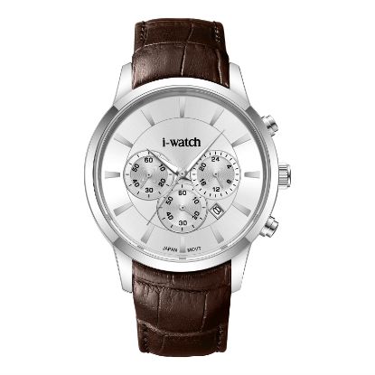 آی واچ کرونوگراف چرمی قاب استیل صفحه سیلور بند قهوه ای مردانه 190320