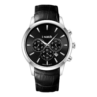 آی واچ کرونوگراف چرمی قاب استیل صفحه مشکی بند مشکی مردانه 190320