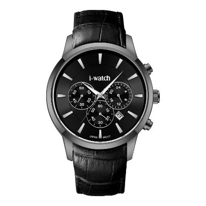 آی واچ کرونوگراف چرمی قاب مشکی صفحه مشکی بند مشکی مردانه 190320