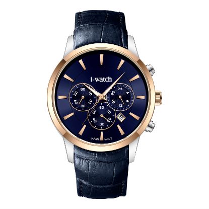آی واچ کرونوگراف چرمی قاب دورنگ رزگلد صفحه سرمه ای بند سرمه ای مردانه 190320