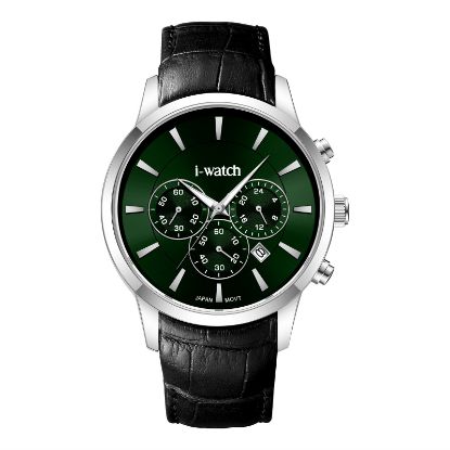 آی واچ کرونوگراف چرمی قاب استیل صفحه سبز بند مشکی مردانه 190320