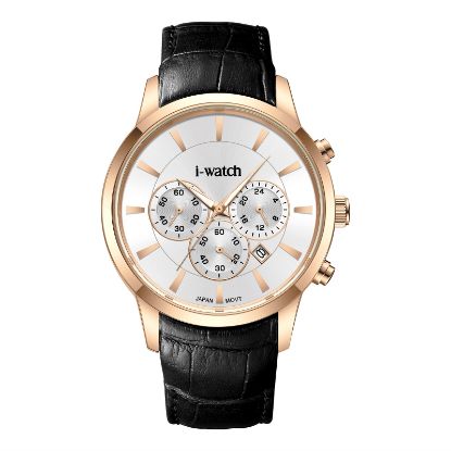 آی واچ کرونوگراف چرمی قاب رزگلد صفحه سیلور بند مشکی مردانه 190320