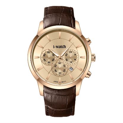 آی واچ کرونوگراف چرمی قاب رزگلد صفحه کرم بند قهوه ای مردانه 190320