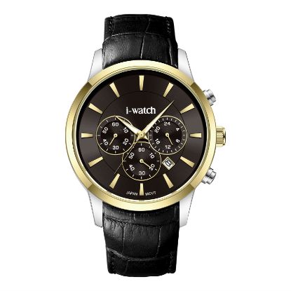 آی واچ کرونوگراف چرمی قاب دورنگ صفحه مشکی بند مشکی مردانه 190320