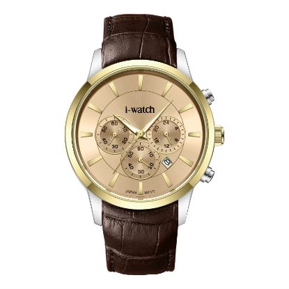 آی واچ کرونوگراف چرمی قاب دورنگ صفحه کرم بند قهوه ای مردانه 190320