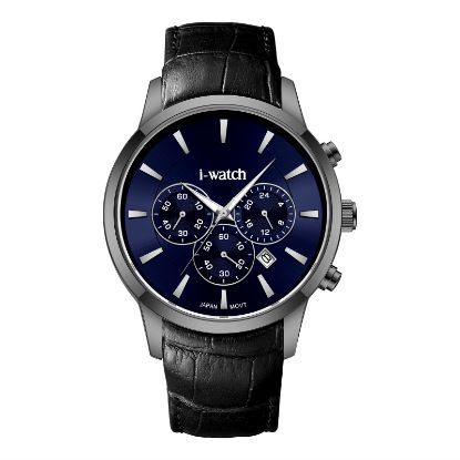 آی واچ کرونوگراف چرمی قاب مشکی صفحه سرمه ای بند مشکی مردانه 190320