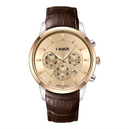 آی واچ کرونوگراف چرمی قاب دورنگ رزگلد صفحه کرم بند قهوه ای مردانه 190320