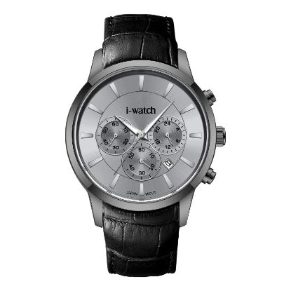 آی واچ کرونوگراف چرمی قاب دودی صفحه طوسی بند مشکی مردانه 190320