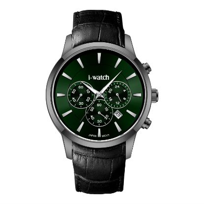 آی واچ کرونوگراف چرمی قاب مشکی صفحه سبز بند مشکی مردانه 190320