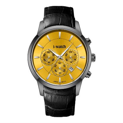 آی واچ کرونوگراف چرمی قاب دودی صفحه زرد بند مشکی مردانه 190320