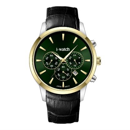 آی واچ کرونوگراف چرمی قاب دورنگ صفحه سبز بند مشکی مردانه 190320
