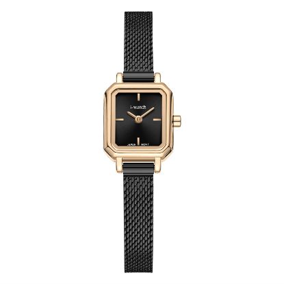آی واچ کلاسیک فلزی قاب رزگلد صفحه مشکی بند مشکی زنانه 190337