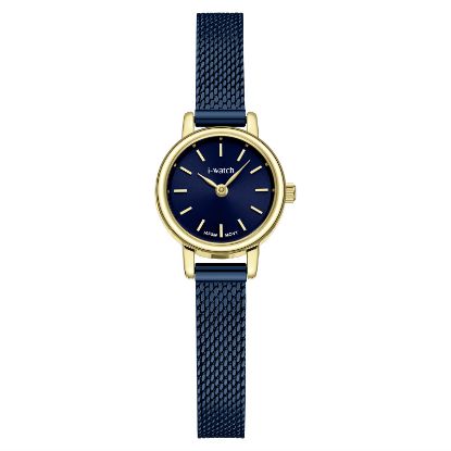 آی واچ کلاسیک فلزی قاب طلایی صفحه سرمه ای بند سرمه ای زنانه 190338