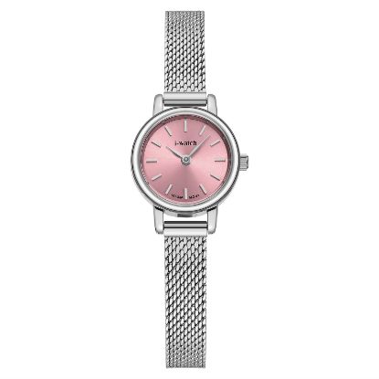 آی واچ کلاسیک فلزی قاب استیل صفحه صورتی بند استیل زنانه 190338