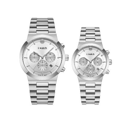 آی واچ کرونوگراف فلزی قاب استیل صفحه سیلور بند استیل ست 190321