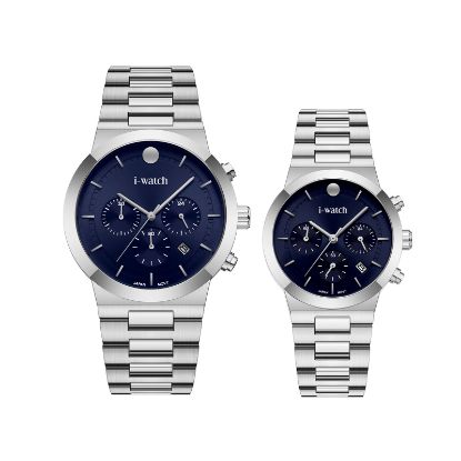 آی واچ کرونوگراف فلزی قاب استیل صفحه سرمه ای بند استیل ست 190321