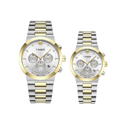 آی واچ کرونوگراف فلزی قاب دورنگ صفحه سیلور بند دورنگ ست 190321