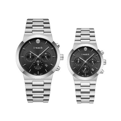 آی واچ کرونوگراف فلزی قاب استیل صفحه دودی بند استیل ست 190321