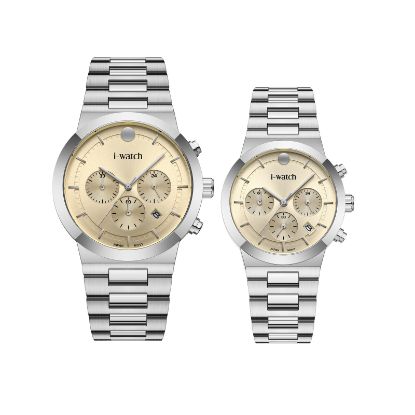 آی واچ کرونوگراف فلزی قاب استیل صفحه کرم بند استیل ست 190321