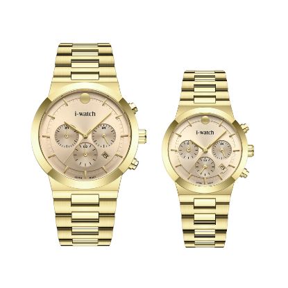 آی واچ کرونوگراف فلزی قاب طلایی صفحه کرم بند طلایی ست 190321