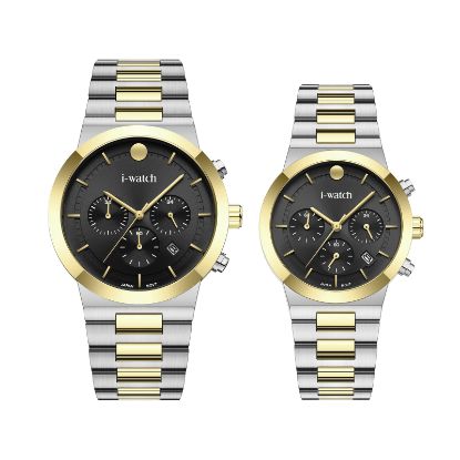 آی واچ کرونوگراف فلزی قاب دورنگ صفحه دودی بند دورنگ ست 190321