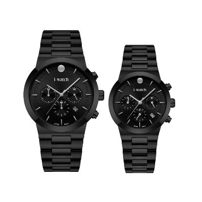 آی واچ کرونوگراف فلزی قاب مشکی صفحه مشکی بند مشکی ست 190321