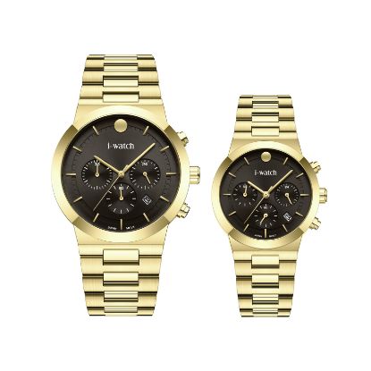 آی واچ کرونوگراف فلزی قاب طلایی صفحه دودی بند طلایی ست 190321