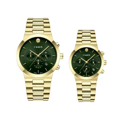 آی واچ کرونوگراف فلزی قاب طلایی صفحه سبز بند طلایی ست 190321