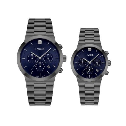 آی واچ کرونوگراف فلزی قاب دودی صفحه سرمه ای بند دودی ست 190321