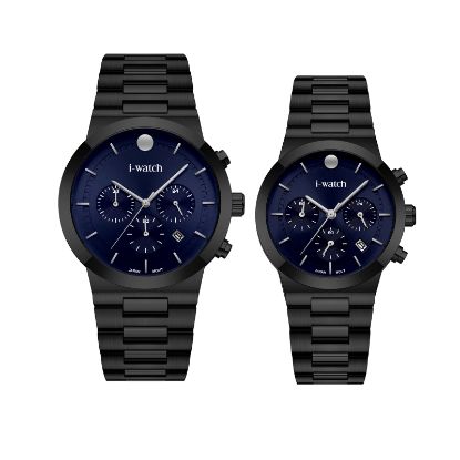 آی واچ کرونوگراف فلزی قاب مشکی صفحه سرمه ای بند مشکی ست 190321