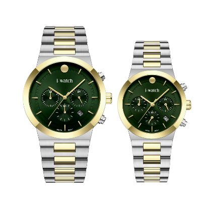آی واچ کرونوگراف فلزی قاب دورنگ صفحه سبز بند دورنگ ست 190321