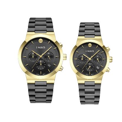 آی واچ کرونوگراف فلزی قاب طلایی دودی صفحه دودی بند طلایی دودی ست 190321