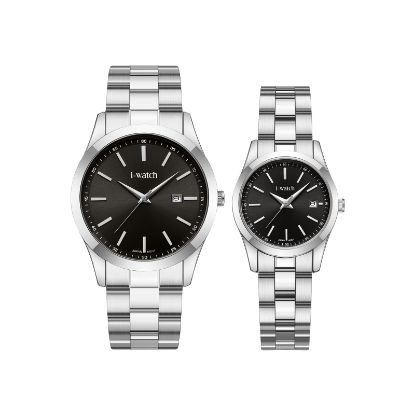 آی واچ کلاسیک فلزی قاب استیل صفحه مشکی بند استیل ست 190335